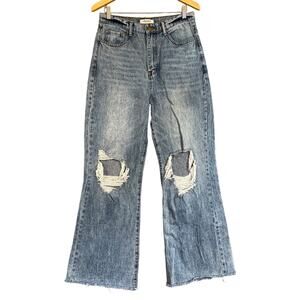 Vibrant MIU Jeans Womens 11 Stonewash High Rise Wide Flare Raw Hem Distressed